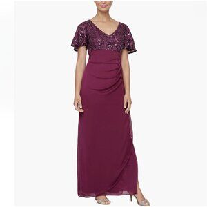 Alex Evenings Stretch Sequin Bodice Empire Waist Long Dress 8196771